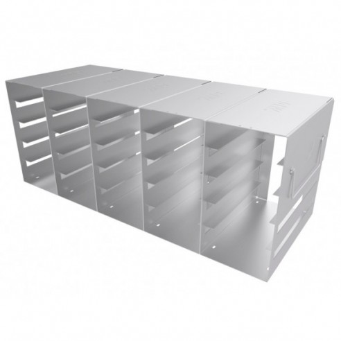Stainless steel rack, 5x5 pl. for 31 mm slideboxes, 457 x 186 x 165 mm