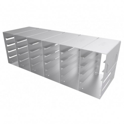 Stainless steel rack, 6x5 pl. for 31 mm slideboxes, 546 x 186 x 165 mm