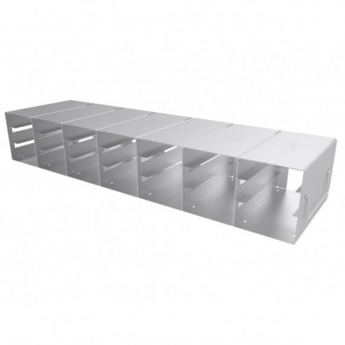 Stainless steel rack, 7x3 pl. for 31 mm slideboxes, 635 x 186 x 165 mm