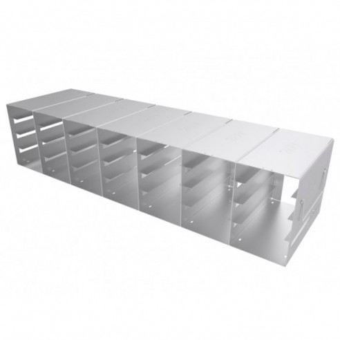 Stainless steel rack, 7x4 pl. for 31 mm slideboxes, 635 x 186 x 165 mm