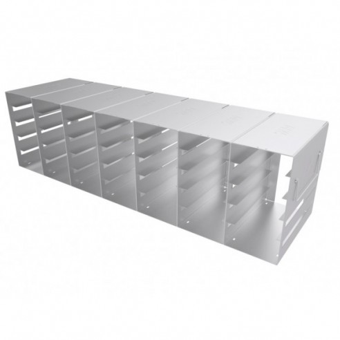 Stainless steel rack, 7x5 pl. for 31 mm slideboxes, 635 x 186 x 165 mm