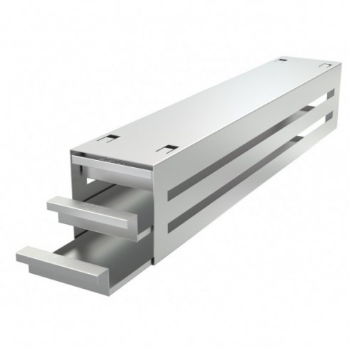Stainless steel drawer rack, 3x3 pl. for slide boxes, 540 x 106 x 96 mm