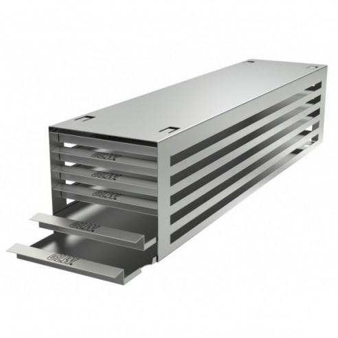 Stainless steel drawer rack, 6x6 pl. f. microtest plates, 540 x 134 x 135 mm