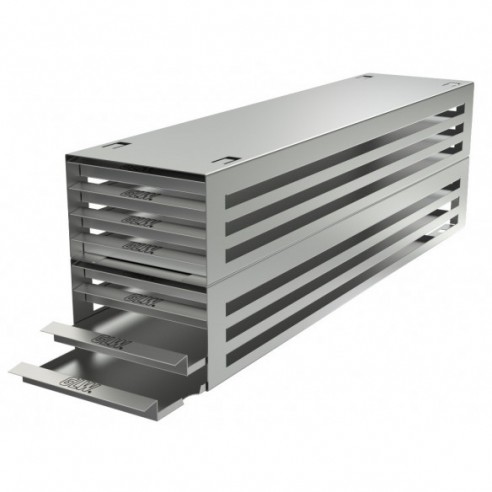 Stainless steel drawer rack, 8x6 pl. f. microtest plates, 540 x 180 x 135 mm