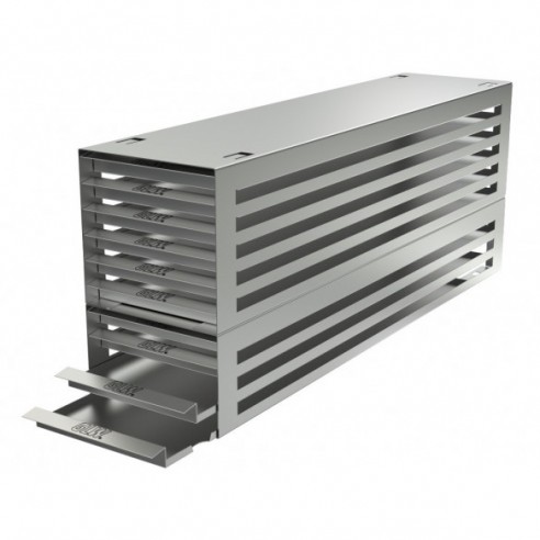 Stainless steel drawer rack, 10x6 pl. f. microtest plates, 540 x 223 x 135 mm