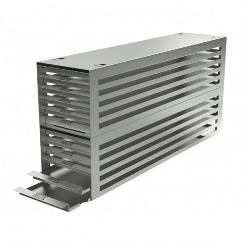 Stainless steel drawer rack, 12x6 pl. f. microtest plates, 540 x 266 x 135 mm