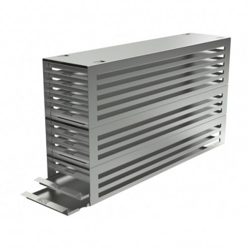 Stainless steel drawer rack, 14x6 pl. f. microtest plates, 540 x 312 x 135 mm