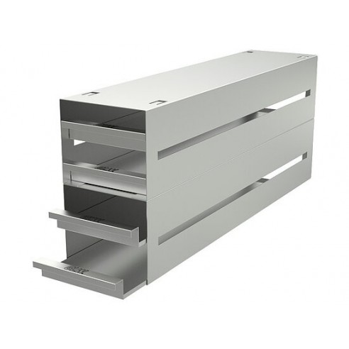 Stainless steel drawer rack, 4x4 pl., 540 x 258 x 135 mm, for boxes up to 130x130x62mm