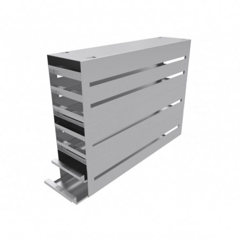 Stainless steel drawer rack, 7x4 pl., 565 x 402 x 142 mm, for boxes up to 136x136x54mm
