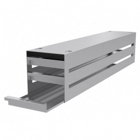 Stainless steel drawer rack, 3x4 pl., 688 x 173 x 142 mm, for boxes up to 133x133x54mm