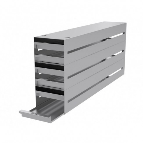 Stainless steel drawer rack, 6x4 pl., 688 x 345 x 142 mm, for boxes up to 133x133x54mm