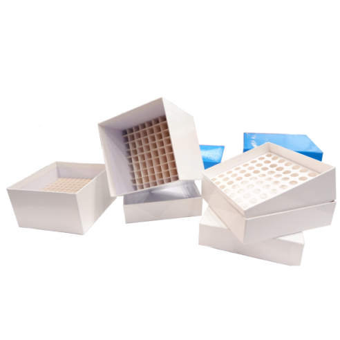 Cardboard cryobox B10, 133x133x50 mm including 10x10 cell dividers, 36 pcs.