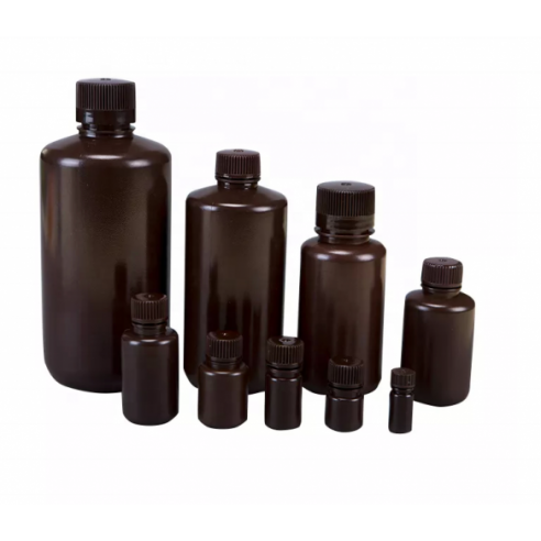 Reagent Bottle with cap, Narrow mouth, HDPE, 500mL, Amber, case / 4x12 pcs.