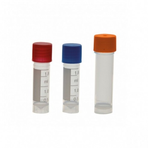 Criotubo graduado con junta de silicona y tapón azul, 1,8 ml, 500 uds