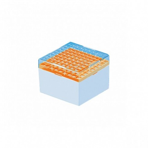 Caja de PC congelable para 81 criotubos de 1-2 ml, naranja