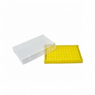 Caja para tubos PCR, PP, para 96 tubos (8 x 12) de 0,2 ml. Color amarillo