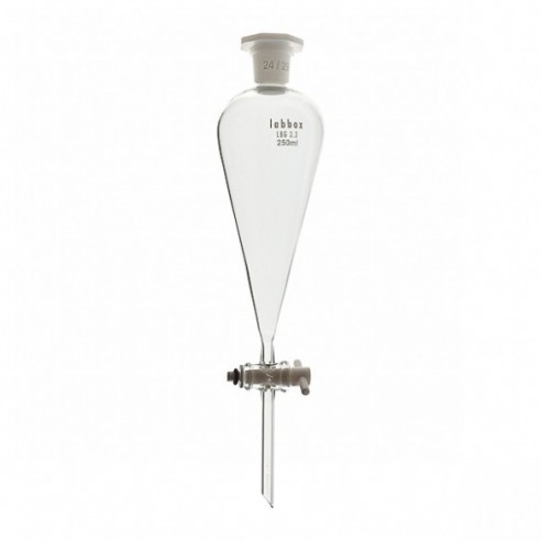 Embudo de decantación cónico con llave de PTFE, 125 ml, LBG 3.3, 2 uds